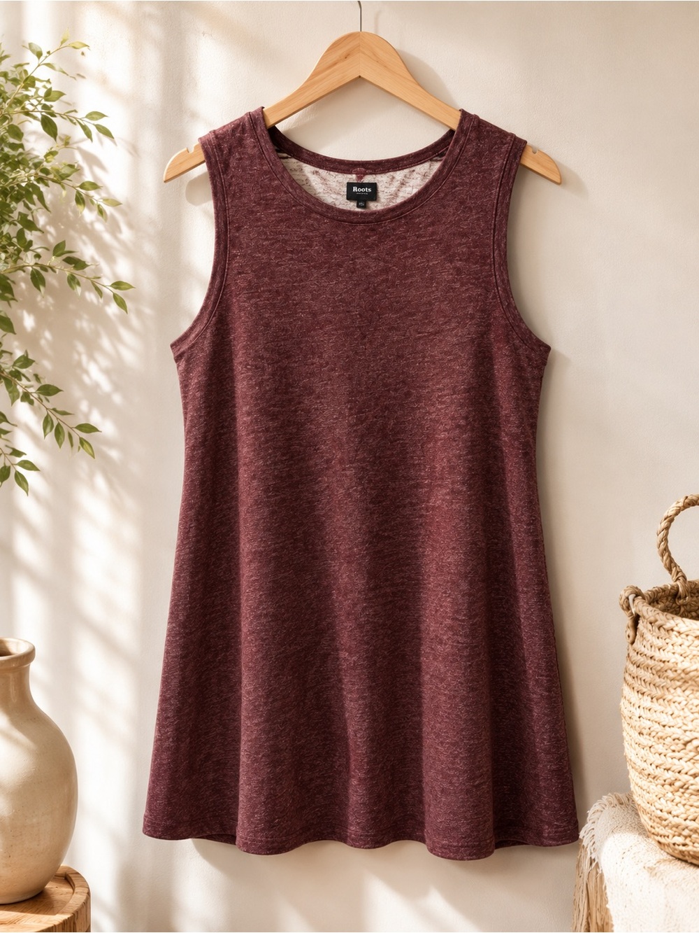 Roots Canada Burgundy Sleeveless A-Line Dress Women’s XL Casual Soft Knit